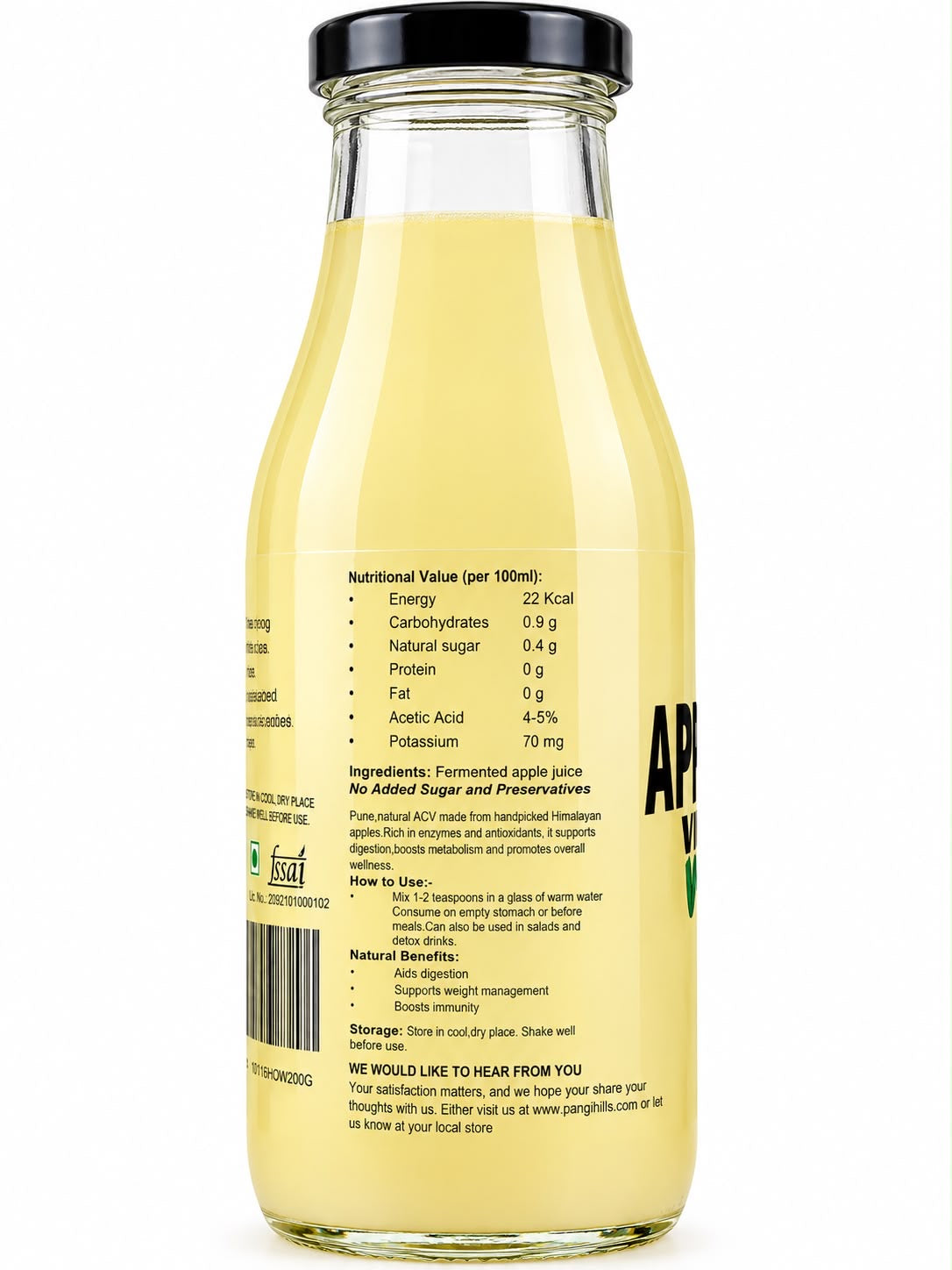 Pangi Hills apple cider vinegar nutrition and use label