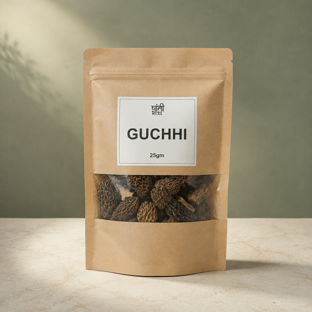 Pangi Hills Guchhi dried morel mushrooms 25gm front view