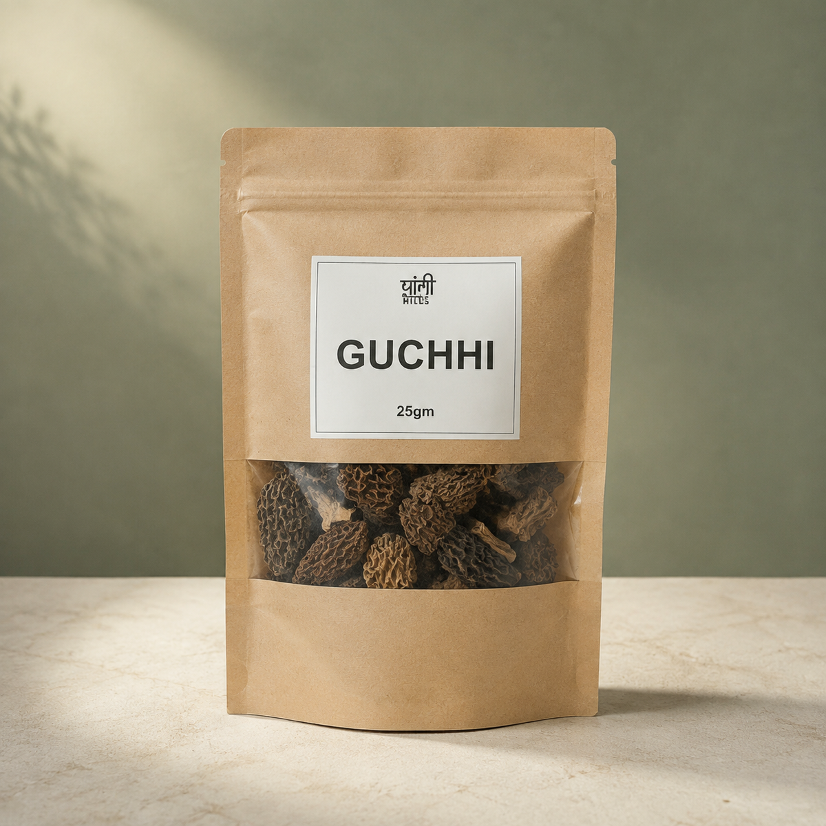 Pangi Hills Guchhi dried morel mushrooms 25gm front view