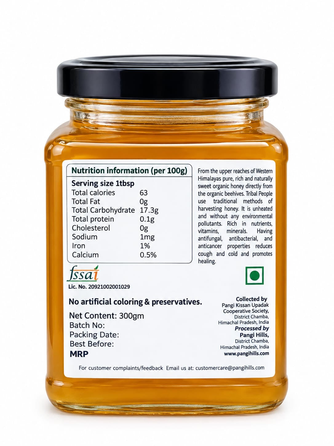 Pangi Hills red honey 300gm back label