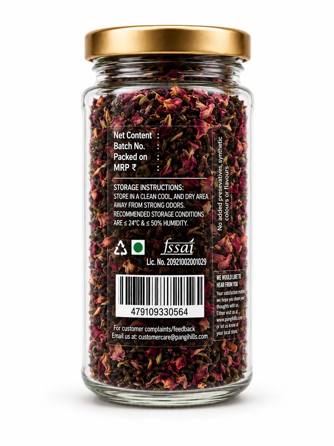Pangi Hills rose tea 50gm back label
